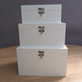 Stack of 3 Sizes White Painted Pine Wooden Boxes 30cm,27cm,22cm with paint defects