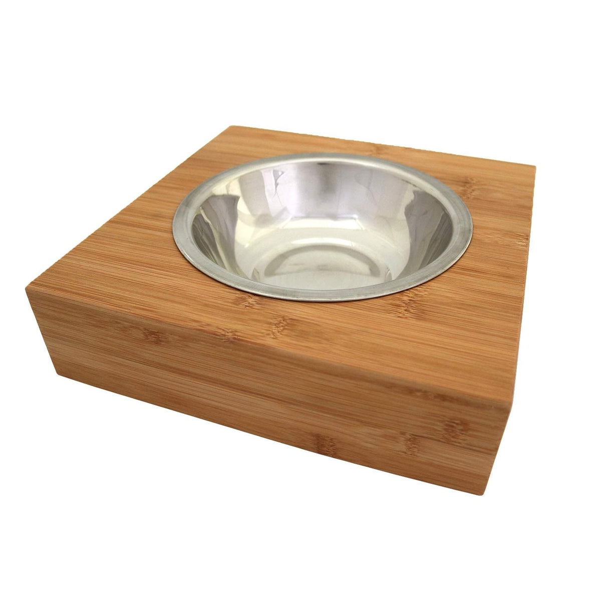 Bamboo Pet Feeder Laser Engravable with a large stainless steel bowl