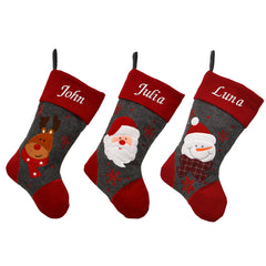 Luxury 40CM Blank Dark GreySanta, Snowman & Reindeer Christmas Stockings - Suitable for Embroidery & HTV