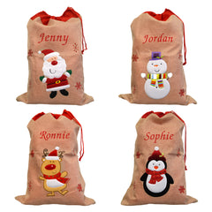 Deluxe Fully Lined Hessian Character Christmas Santa Sacks For Embroidery & HTV