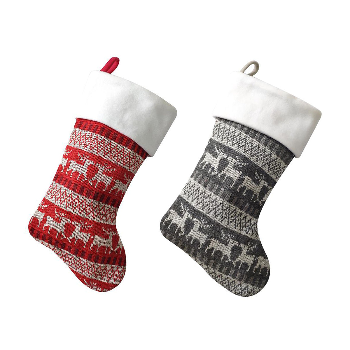 Luxury 40CM Blank Red & Silver Reindeer Knitted Christmas Stockings