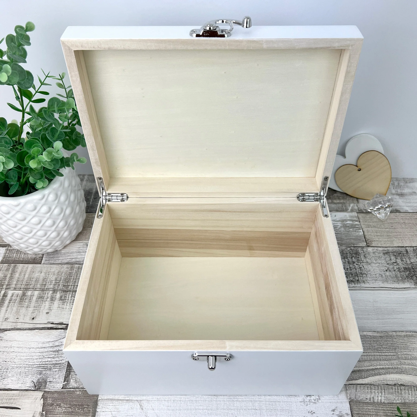 Stack of 3 Sizes White Painted Pine Wooden Boxes 30cm,27cm,22cm with paint defects