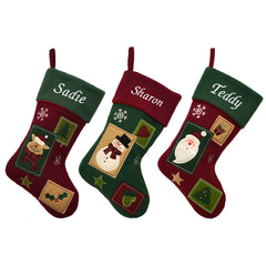 Luxury 40CM Blank Patchwork Santa, Snowman & Reindeer Christmas Stockings - Suitable for Embroidery & HTV