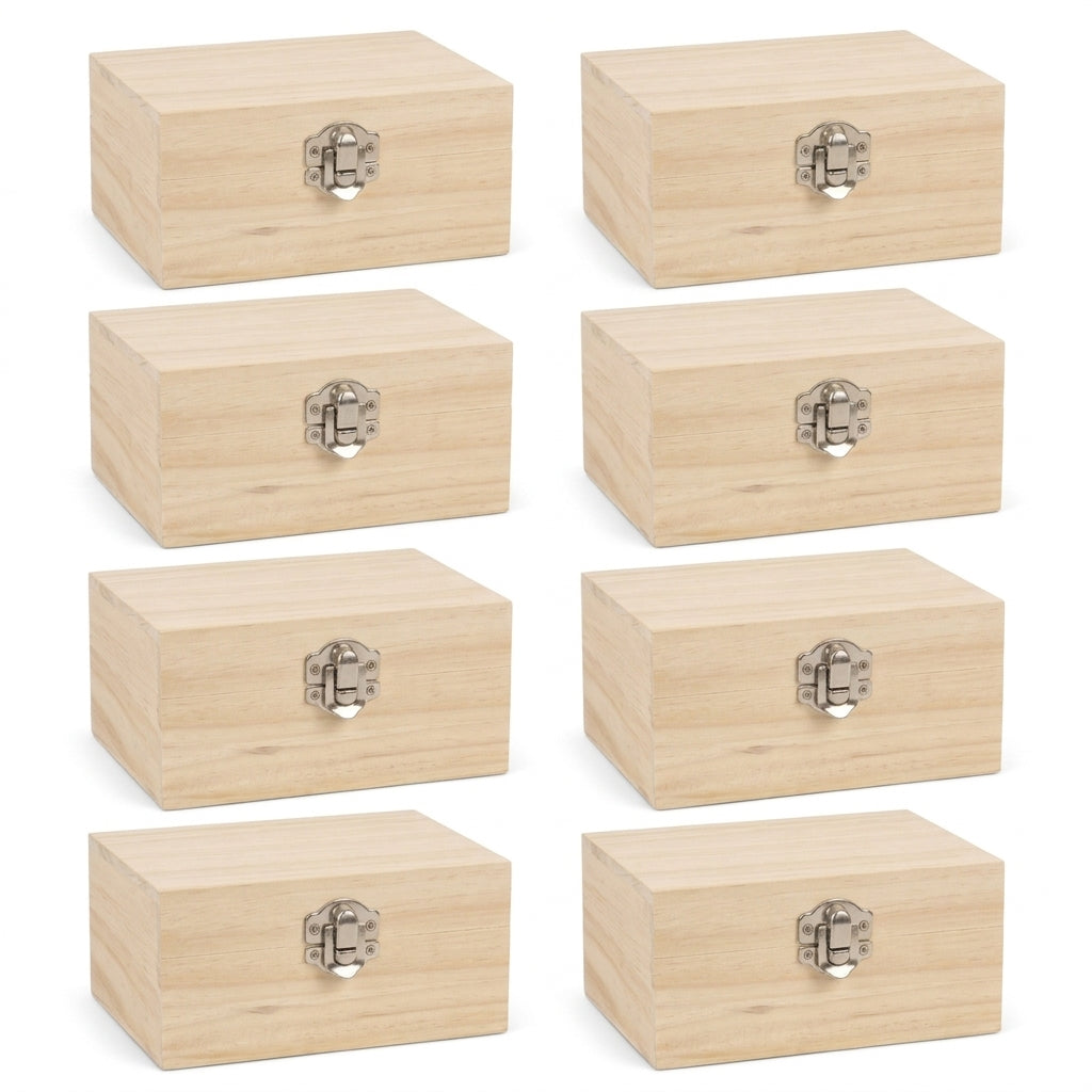 Stack of 8 Pine wooden boxes 12cmx7x7cm